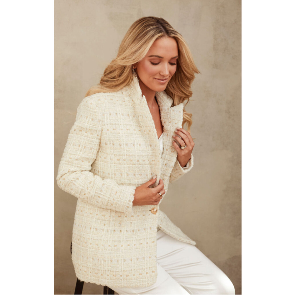 NEW VICI Tweed‎ Blazer Jacket Women's XL Ivory Gold Emily Travis Collection